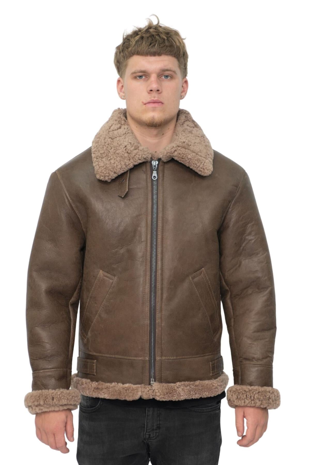 Mens B3 WW2 Sheepskin Leather Flying Aviator Jacket-Houston