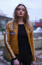 Womens Biker Racing Badges Leather Jacket-Eastleigh
