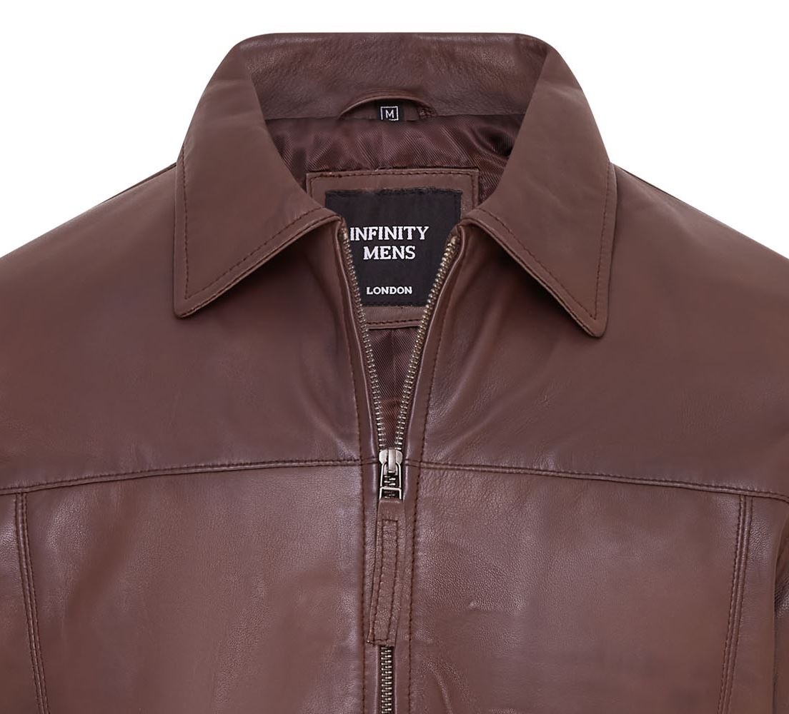 Mens Retro Classic Leather Harrington Biker Jacket - Drammen