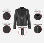 HALOA Ladies Black Biker Leather Jacket Slim Fit Leather Jacket