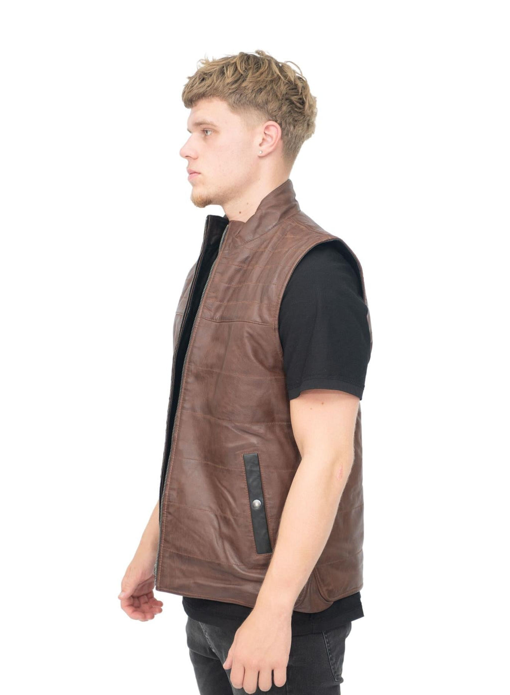 Mens Reversible Black and Brown Leather Gilet-Preston