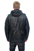 Mens Leather Hooded Trench Coat-Medellin