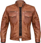 Men’s Slim- Fit Motorcycle Brown Biker Leather Jacket