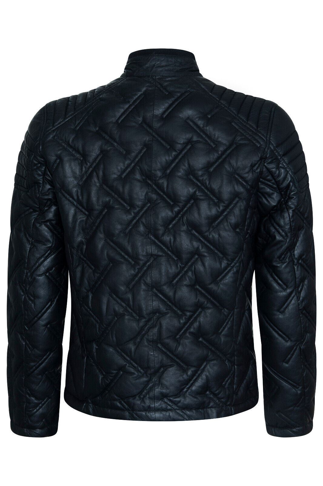 Men's Black Leather Quilted Biker Jacket - Manaus
