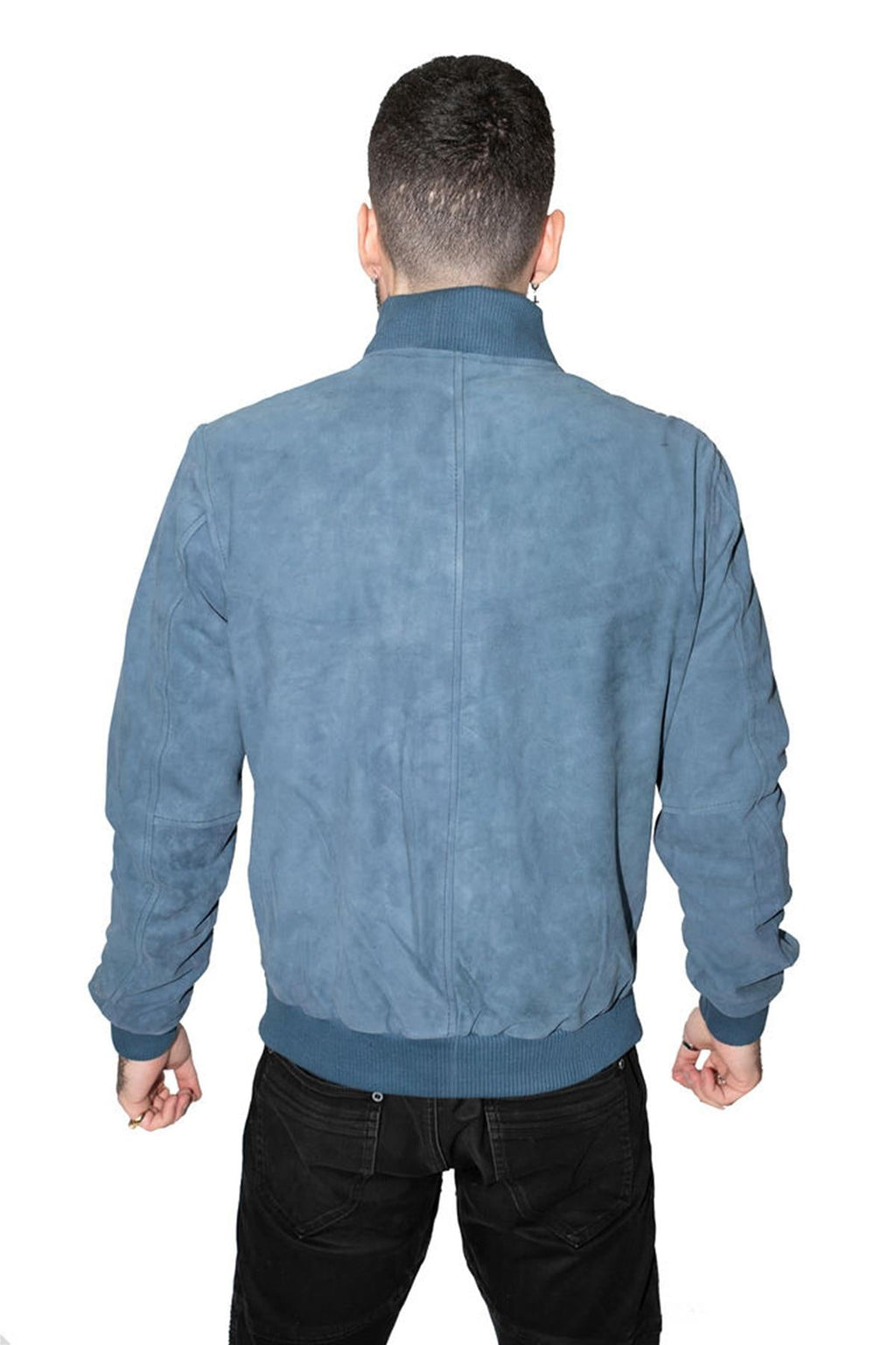 Mens Retro Goat Suede Varsity Leather Bomber Jacket-Athens