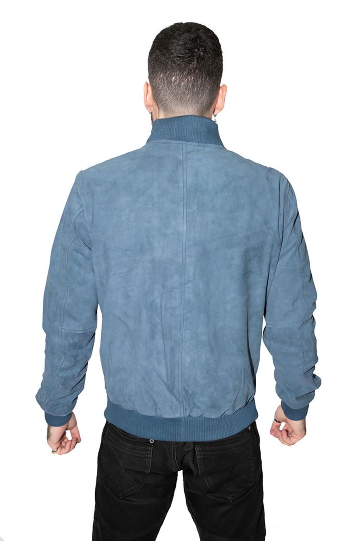 Mens Retro Goat Suede Varsity Leather Bomber Jacket-Athens