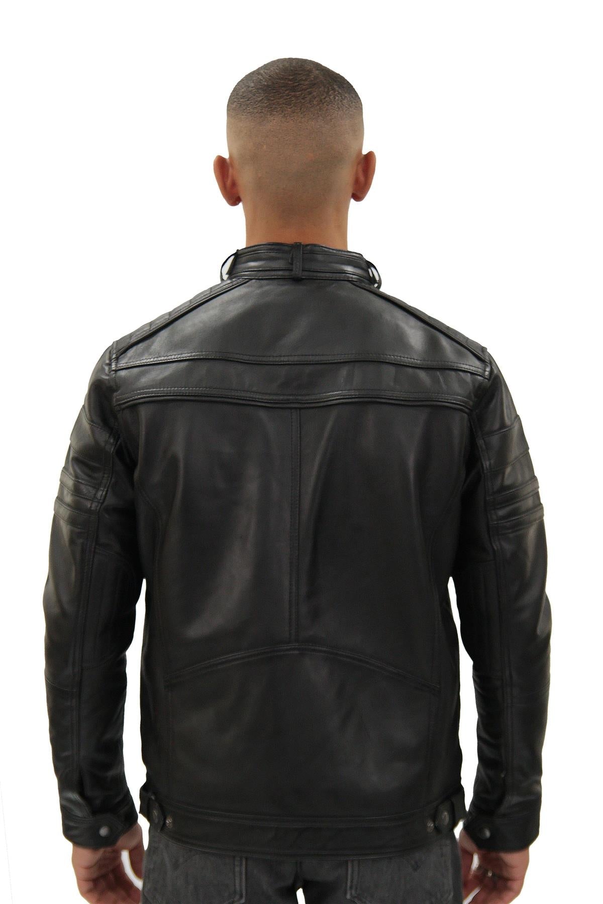 Men's Vintage Black Leather Biker Jacket-Naples