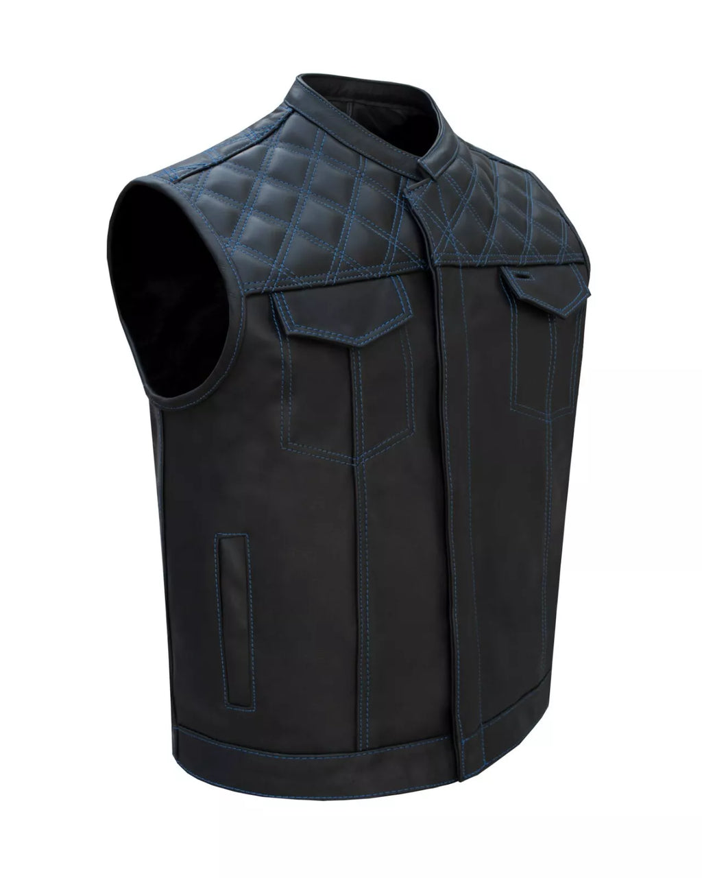 Mens Black Vest Diamond Padding WHITE Threading