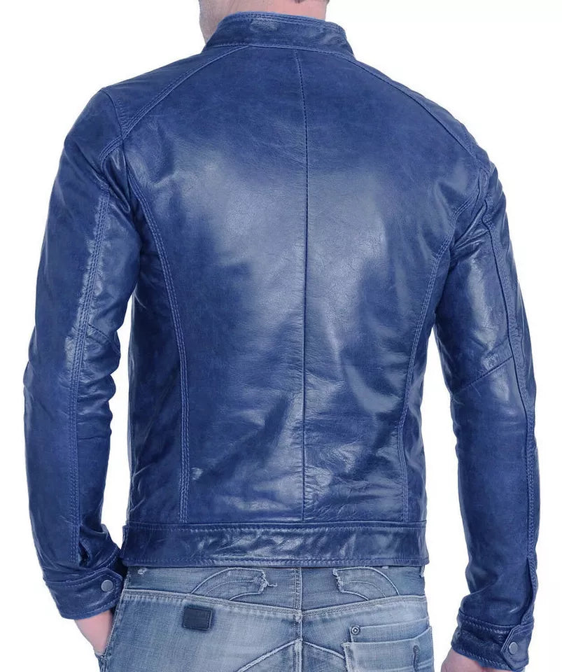 Decrum Real Lambskin Leather Jacket Motorcycle Jackets For Men - Quilted Cafe Racer Zip Up Moto Jackets Mens
