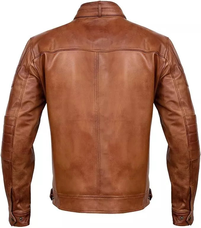 Men’s Slim- Fit Motorcycle Brown Biker Leather Jacket