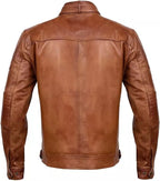 Men’s Slim- Fit Motorcycle Brown Biker Leather Jacket