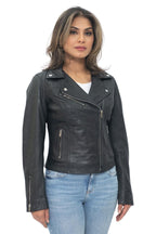 Womens Leather Classic Biker Brando Jacket-Baku