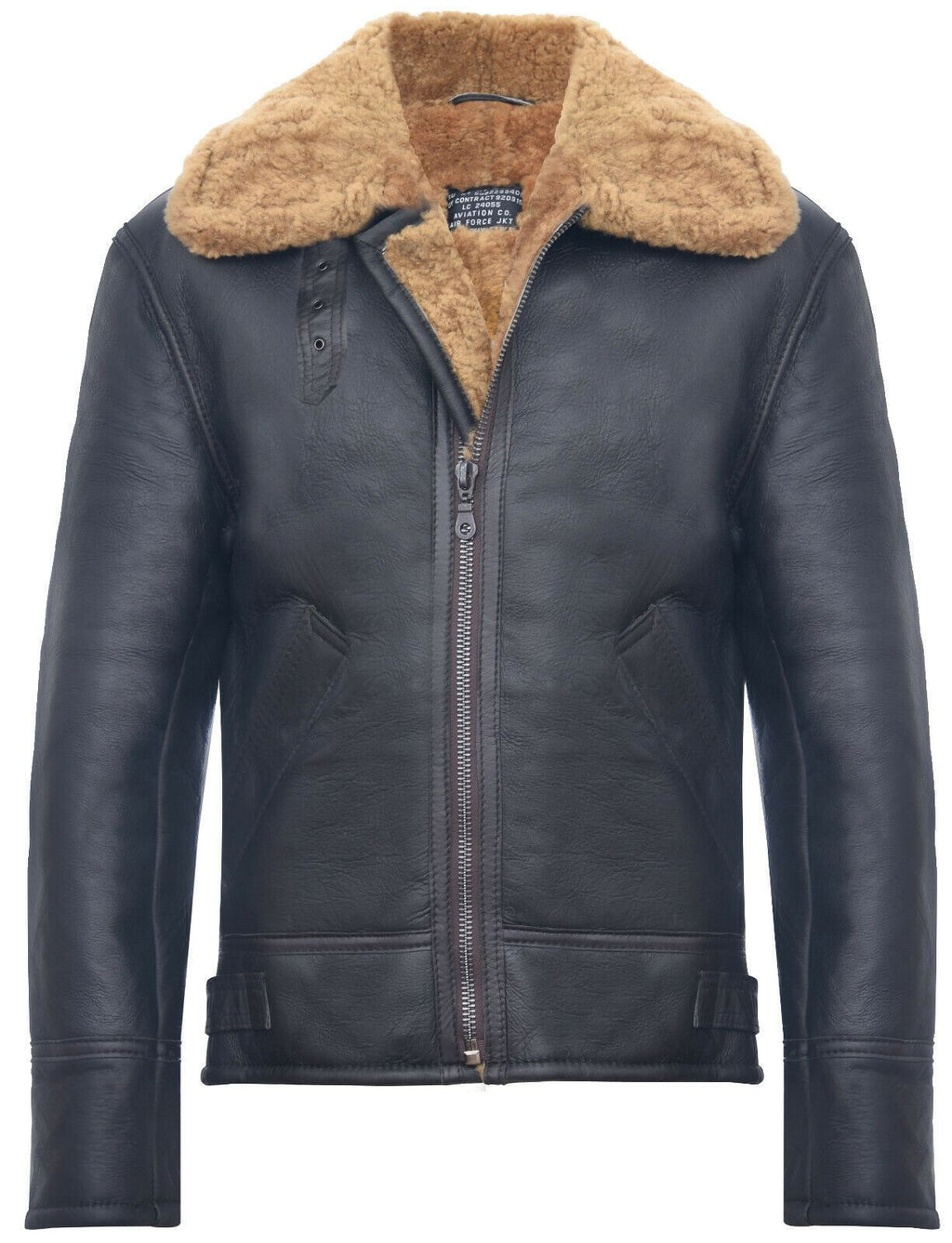 Mens B3 WW2 Leather Sheepskin Aviator Flying Jacket-Charleston