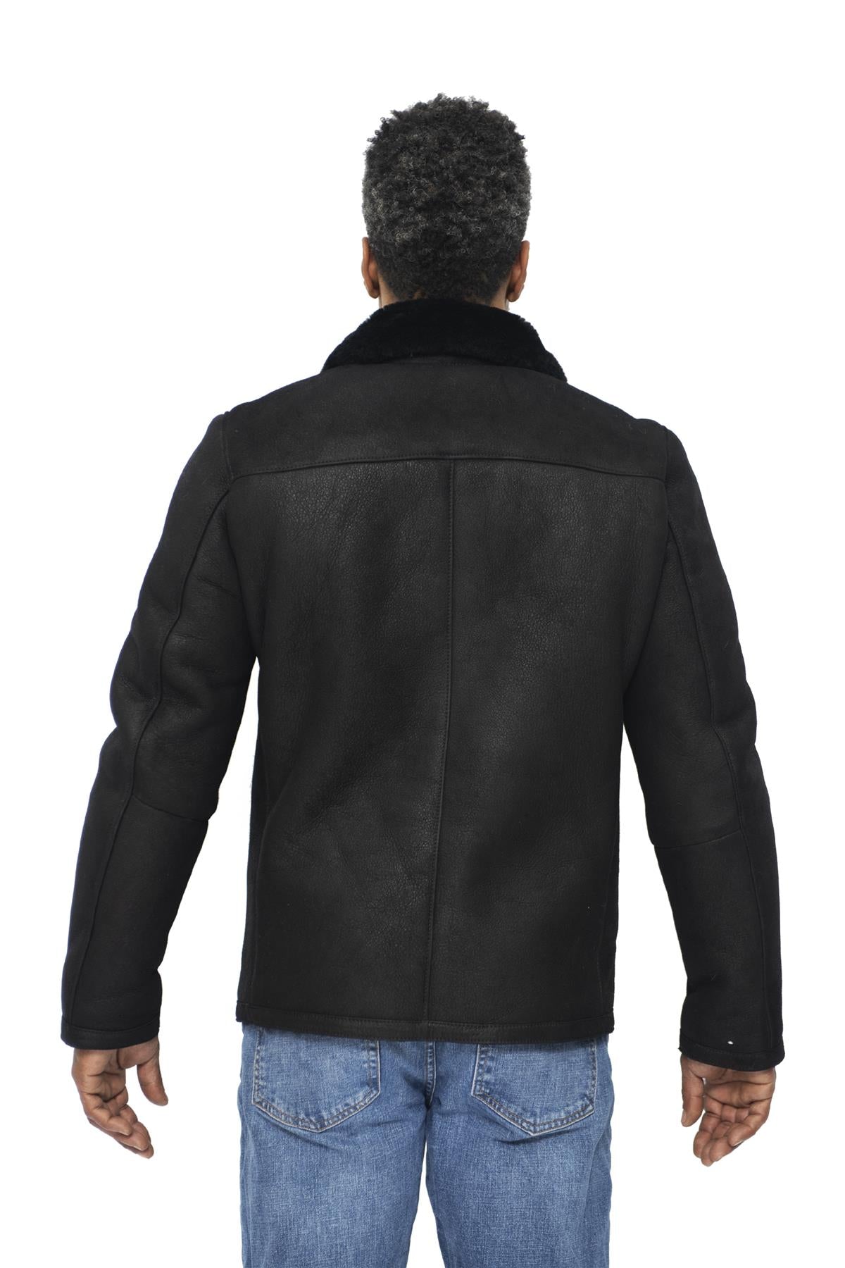 Mens Sheepskin Biker Bomber Jacket-Agboville