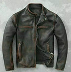 Men’s Motorcycle Biker Vintage Distressed Black Faded Real Leather Jacket