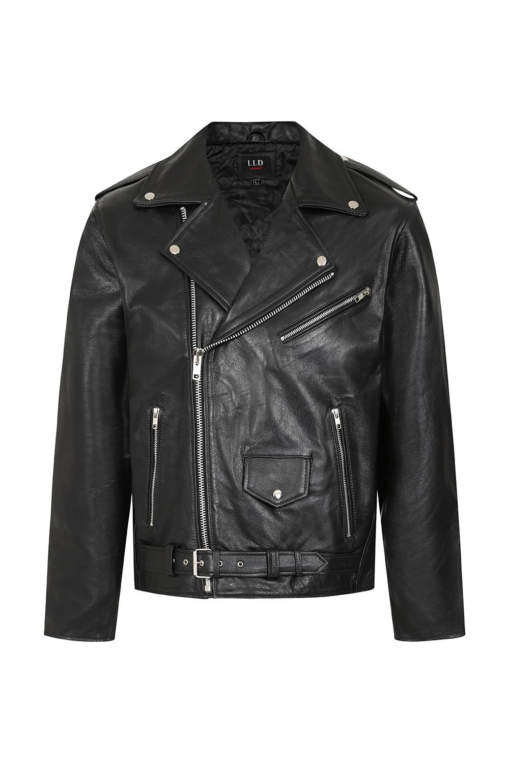 FONZY Classic Calf Leather Biker Jacket - Black Genuine Leather