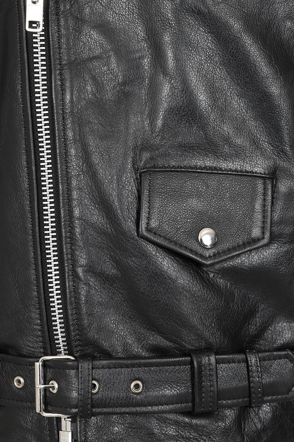 FONZY Classic Calf Leather Biker Jacket - Black Genuine Leather