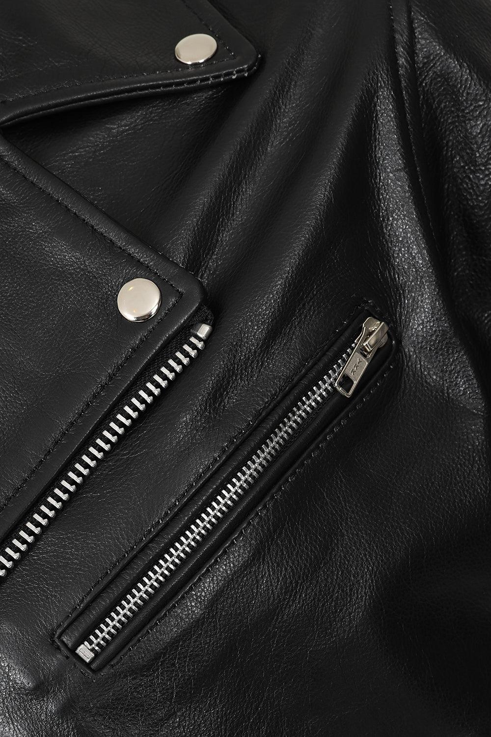 FONZY Classic Calf Leather Biker Jacket - Black Genuine Leather