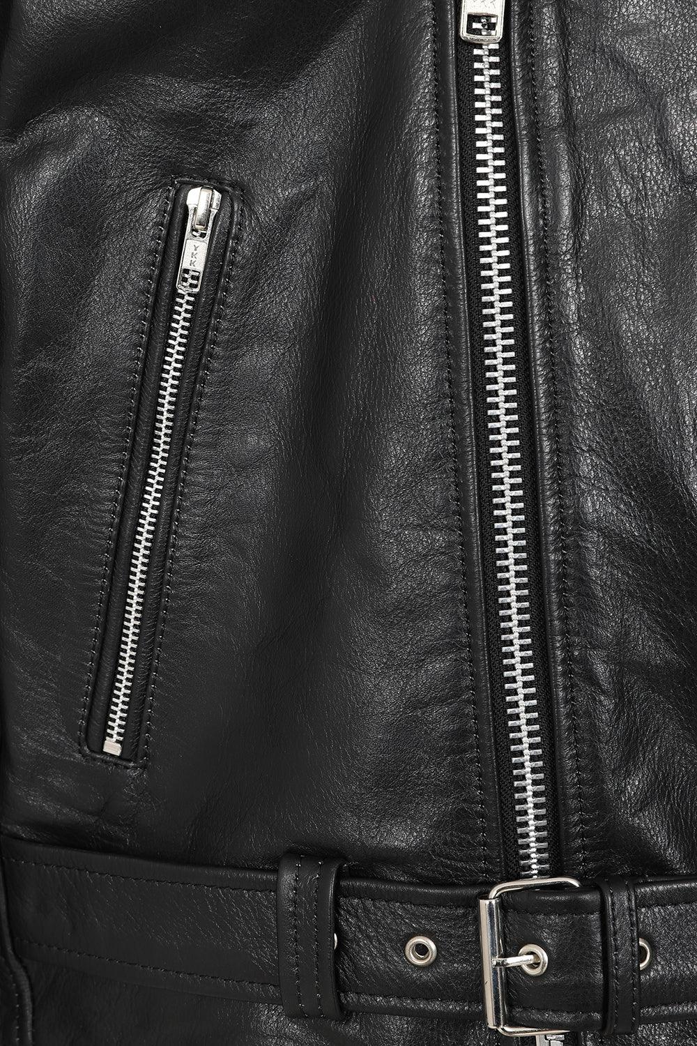 FONZY Classic Calf Leather Biker Jacket - Black Genuine Leather