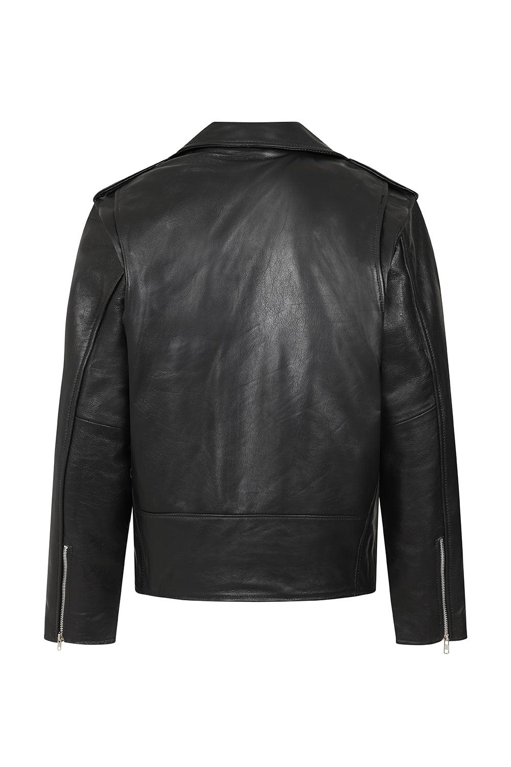 FONZY Classic Calf Leather Biker Jacket - Black Genuine Leather