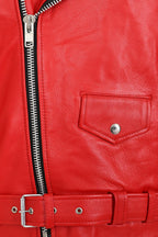 FONZY Men's Classic Red Genuine Calf Leather Biker Jacket