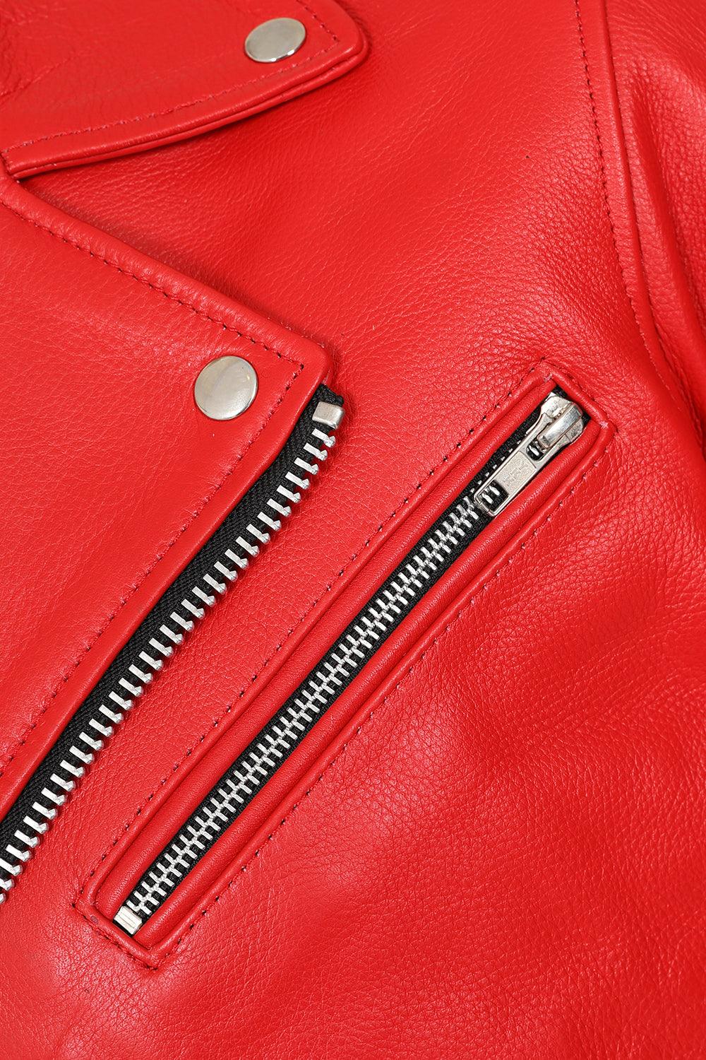 FONZY Men's Classic Red Genuine Calf Leather Biker Jacket