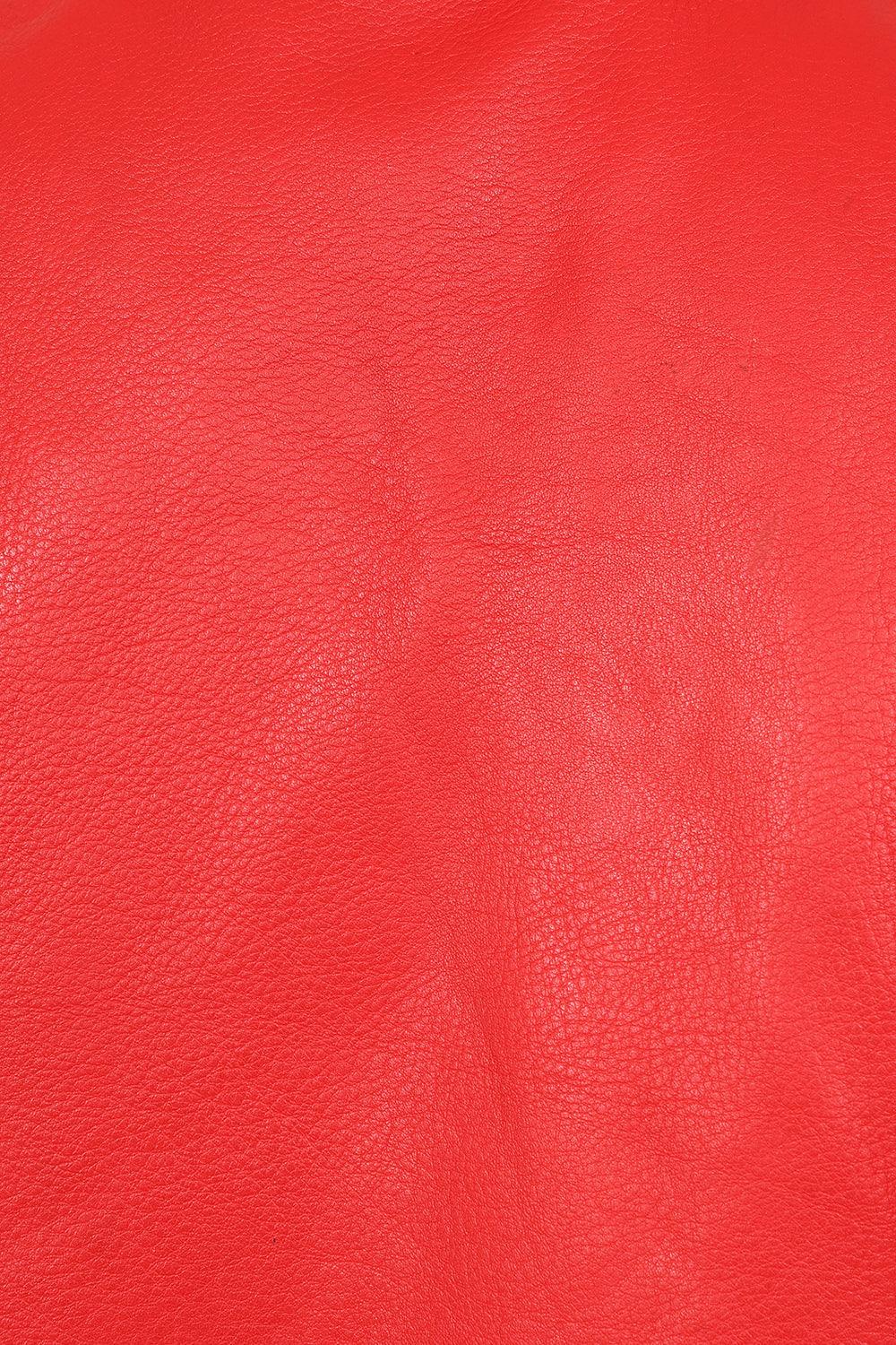 FONZY Men's Classic Red Genuine Calf Leather Biker Jacket