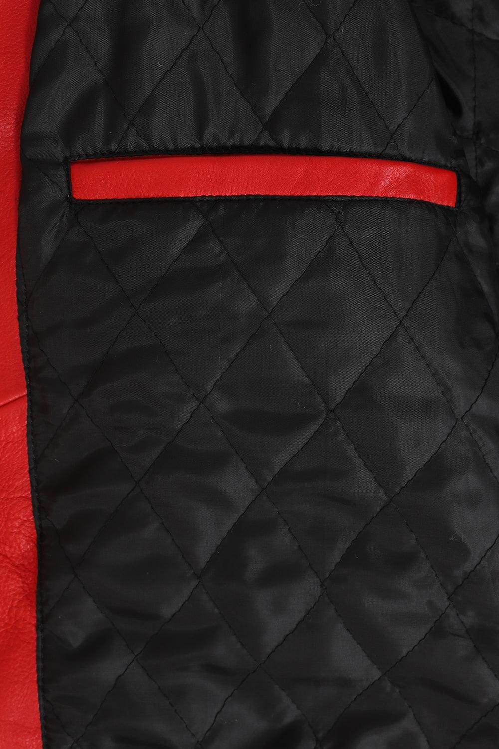 FONZY Men's Classic Red Genuine Calf Leather Biker Jacket