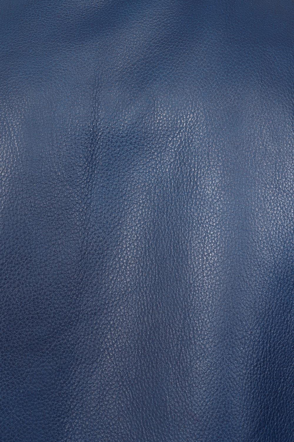 FONZY Men's Blue Genuine Calf Leather Biker Jacket Classic Style