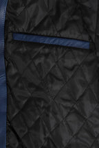 FONZY Men's Blue Genuine Calf Leather Biker Jacket Classic Style