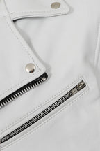 FONZY Men's White Genuine Calf Leather Classic Biker Jacket