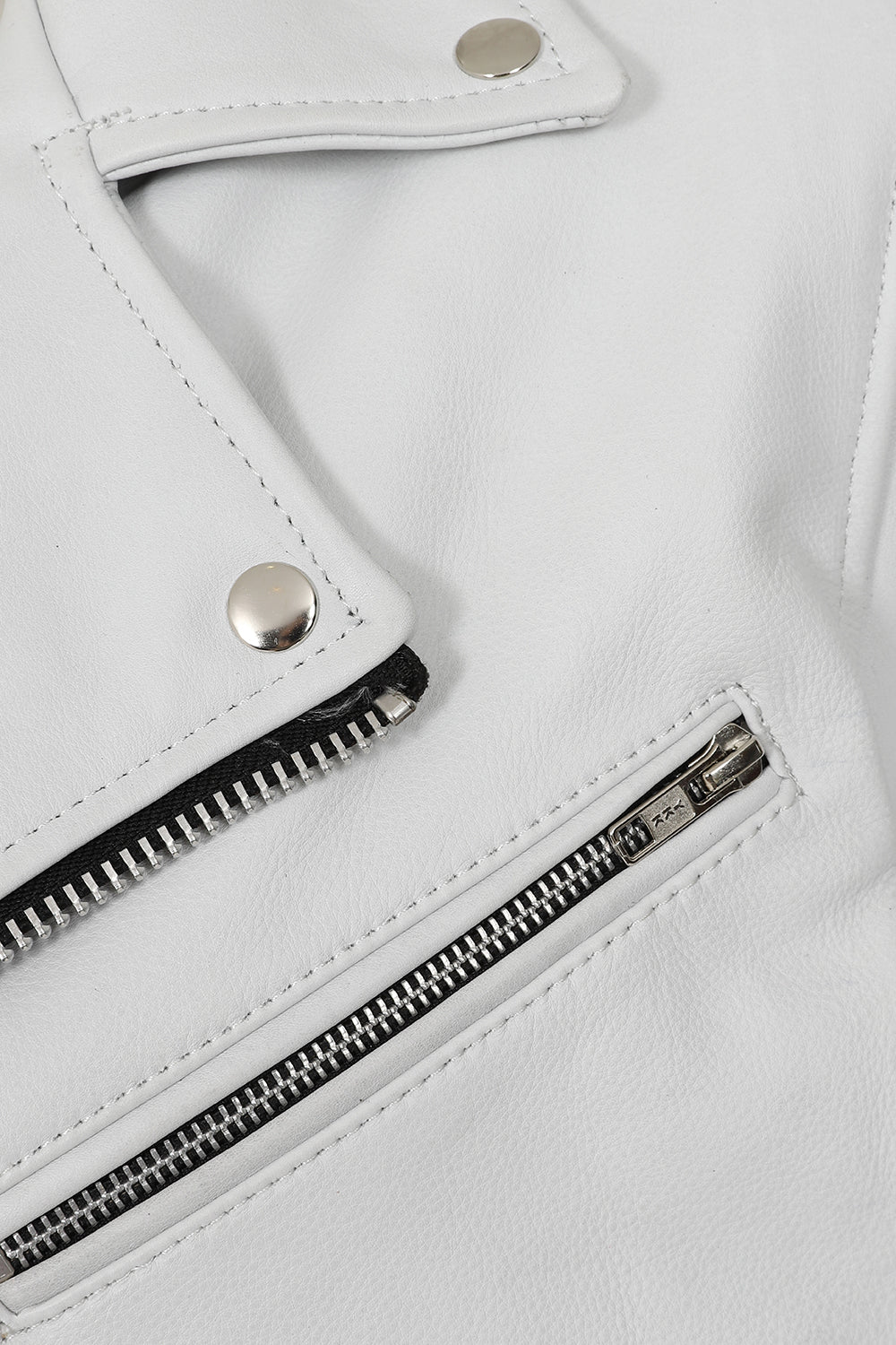 FONZY Men's White Genuine Calf Leather Classic Biker Jacket