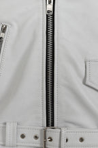 FONZY Men's White Genuine Calf Leather Classic Biker Jacket