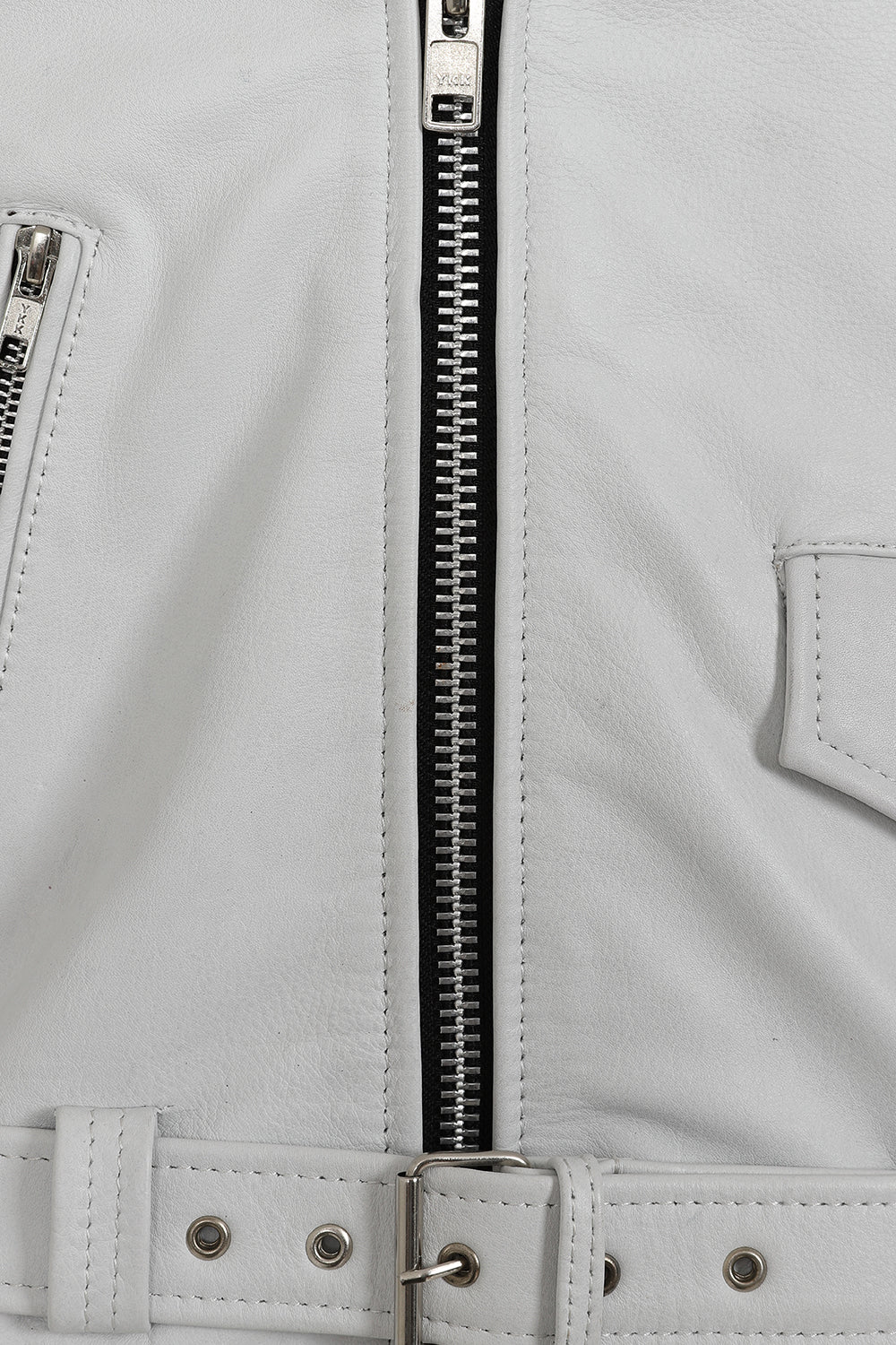 FONZY Men's White Genuine Calf Leather Classic Biker Jacket