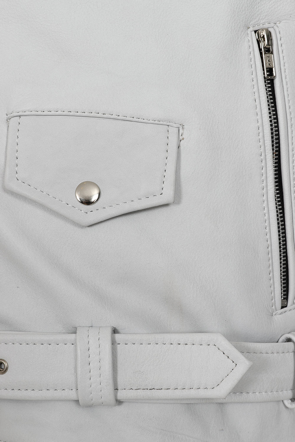 FONZY Men's White Genuine Calf Leather Classic Biker Jacket