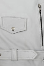 FONZY Men's White Genuine Calf Leather Classic Biker Jacket