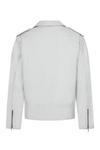 FONZY Men's White Genuine Calf Leather Classic Biker Jacket