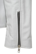 FONZY Men's White Genuine Calf Leather Classic Biker Jacket