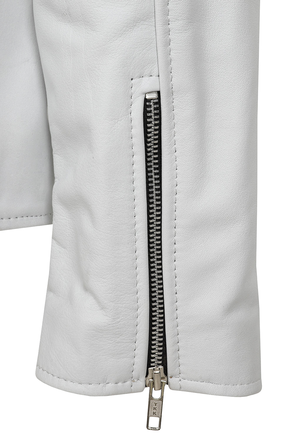 FONZY Men's White Genuine Calf Leather Classic Biker Jacket