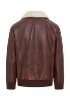 Mens Brown Cowhide Leather Aviator Bomber Jacket - Akhiok