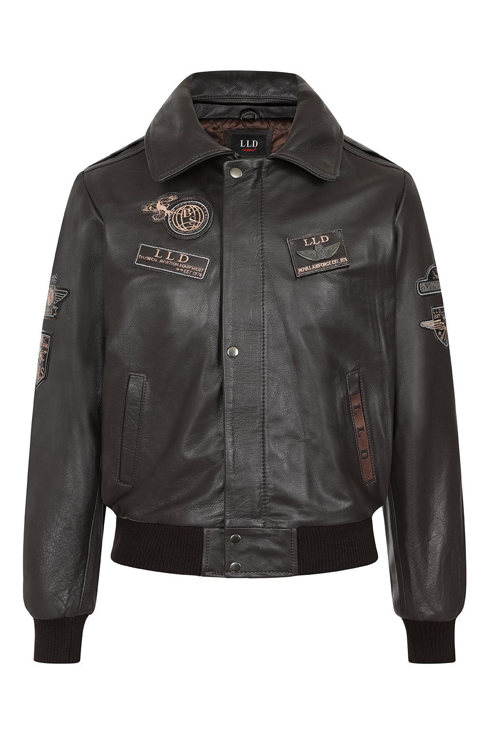 Men's Brown Genuine Leather Pilot Jacket - Detachable Fur Collar