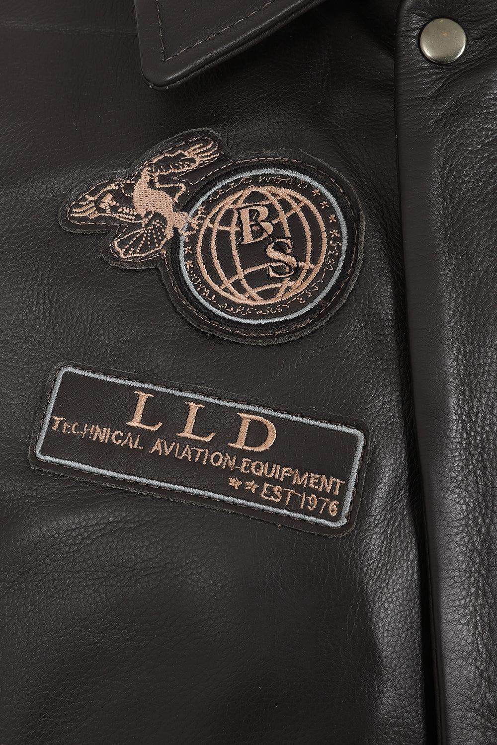 Men's Brown Genuine Leather Pilot Jacket - Detachable Fur Collar