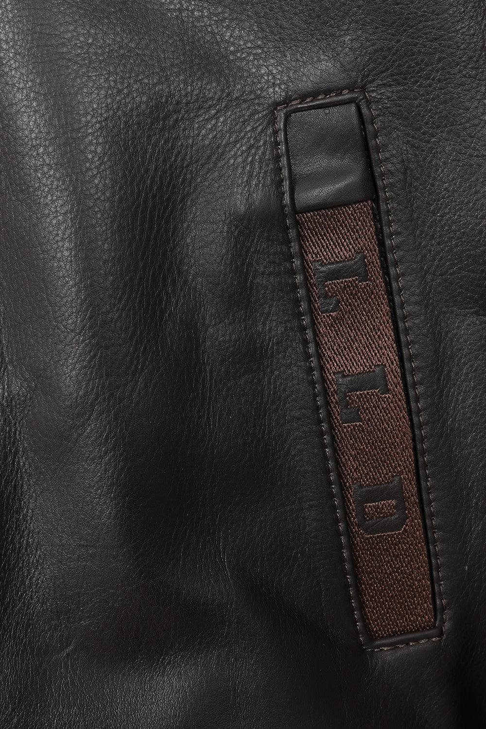 Men's Brown Genuine Leather Pilot Jacket - Detachable Fur Collar