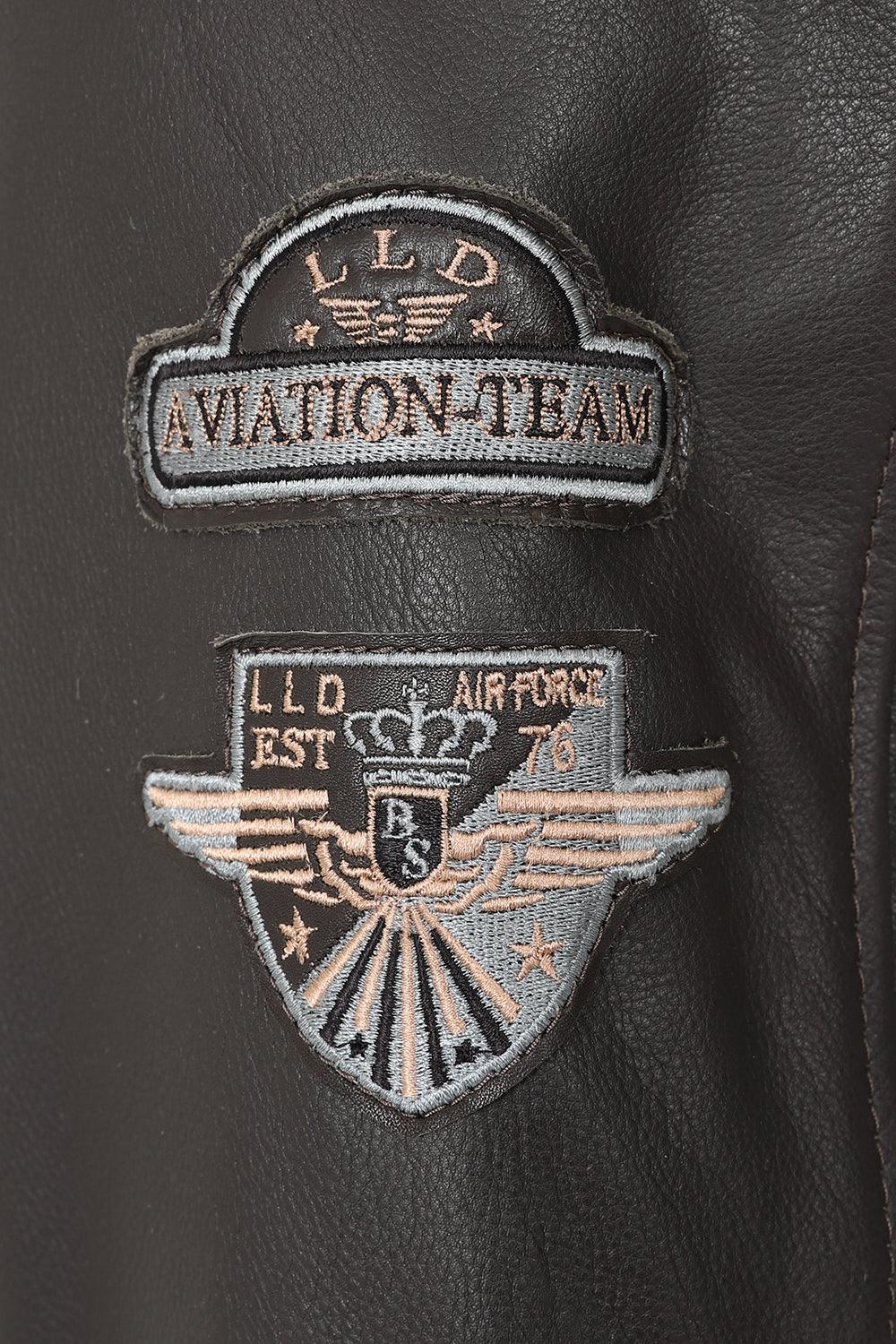 Men's Brown Genuine Leather Pilot Jacket - Detachable Fur Collar