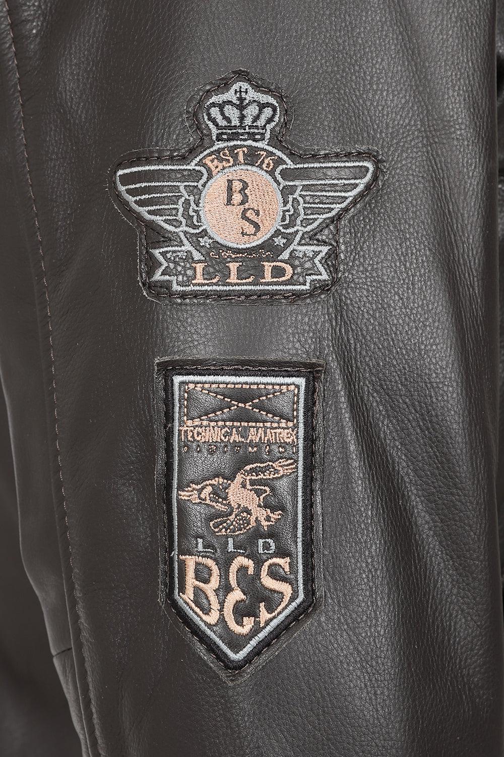 Men's Brown Genuine Leather Pilot Jacket - Detachable Fur Collar