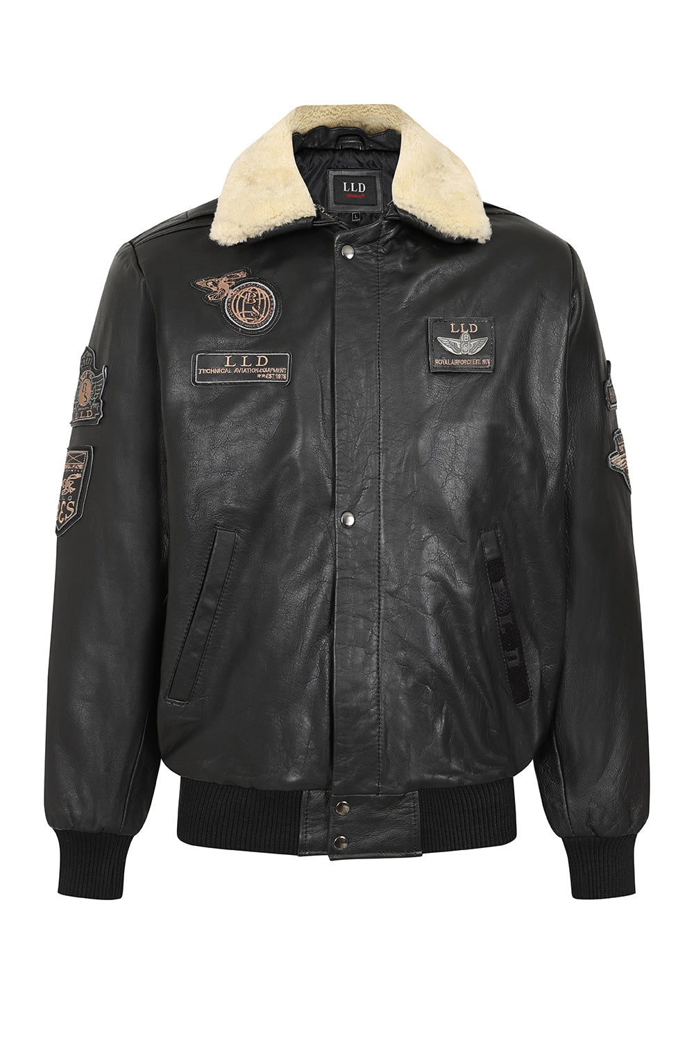 Men's Genuine Cowhide Pilot Leather Jacket - Black with Fur Collar