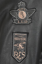 Men's Genuine Cowhide Pilot Leather Jacket - Black with Fur Collar