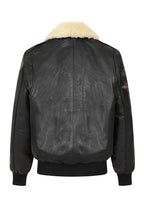Men's Genuine Cowhide Pilot Leather Jacket - Black with Fur Collar