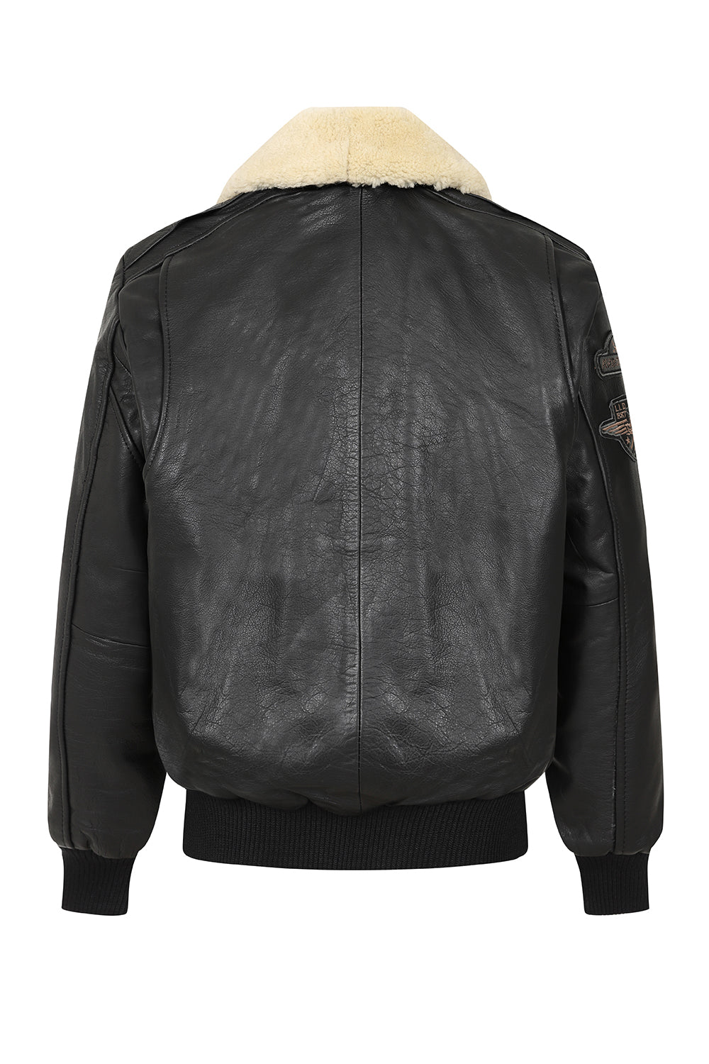 Men's Genuine Cowhide Pilot Leather Jacket - Black with Fur Collar