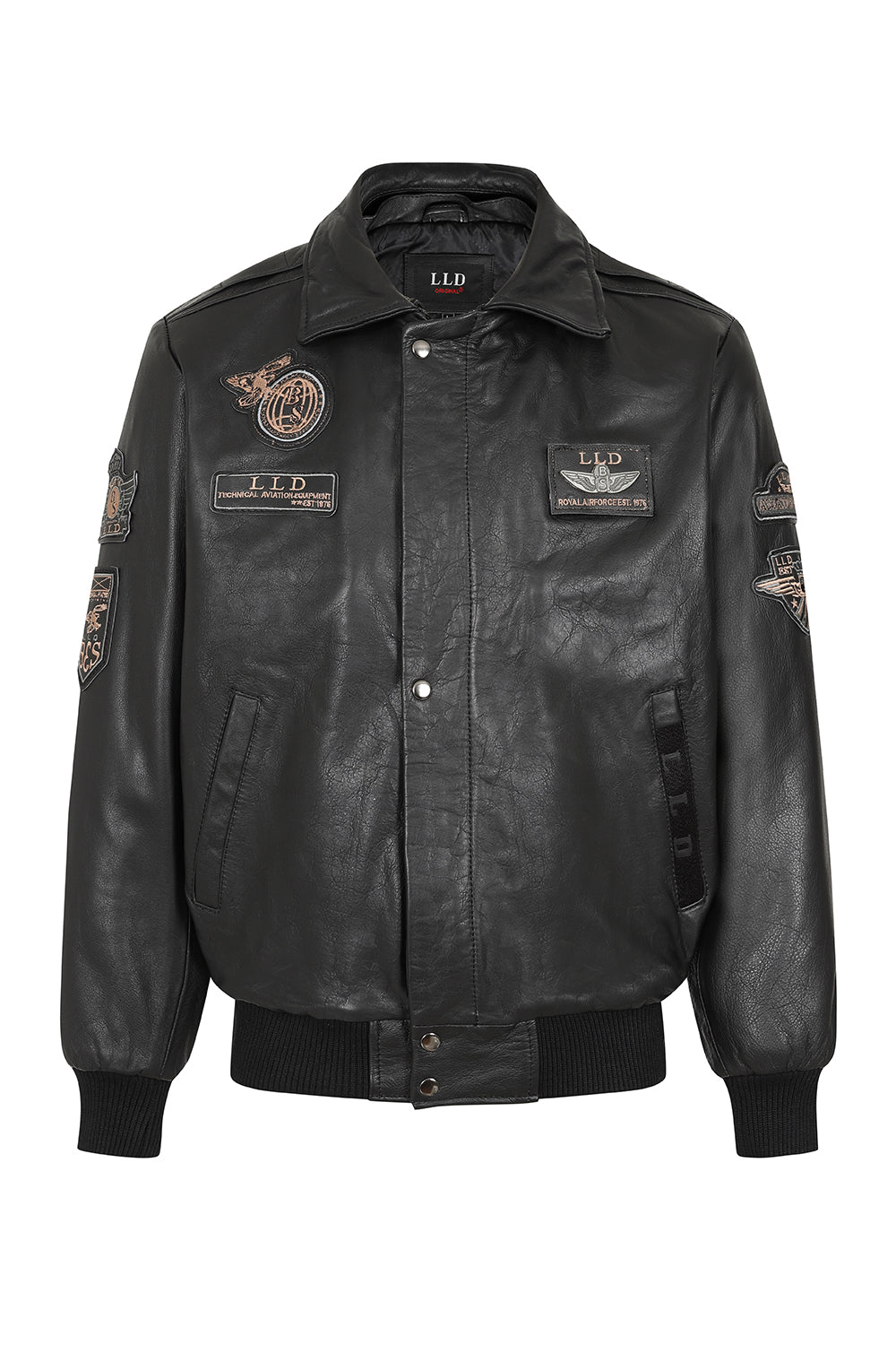 Men's Genuine Cowhide Pilot Leather Jacket - Black with Fur Collar